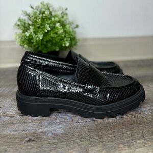 Zara Snake Faux Skin Loafers Platform Chunky Heel Black Women's Size 40 (US 9)